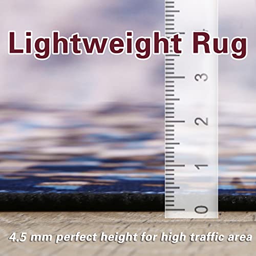 Calore Vintage Boho Area Rug Retro Abstract Rug Traditional Floor Cover Indoor Distressed Non Slip Carpet Floral Print Mat Living Room Bedroom Kitchen (Retro/Navy Blue, 2.6'X3.9') #TOP5