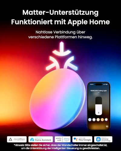 SwitchBot RGBICWW Deckenlampe 30cm, Matter LED Deckenleuchte 2000LM, 20W – Ansicht 3