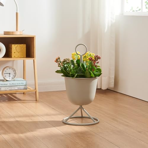 [en.casa] Stand Portapiante con 1 Vaso Piedistallo per Piante Supporto Espositore Piante Fiori Portapiante in Metallo - Grigio Chiaro