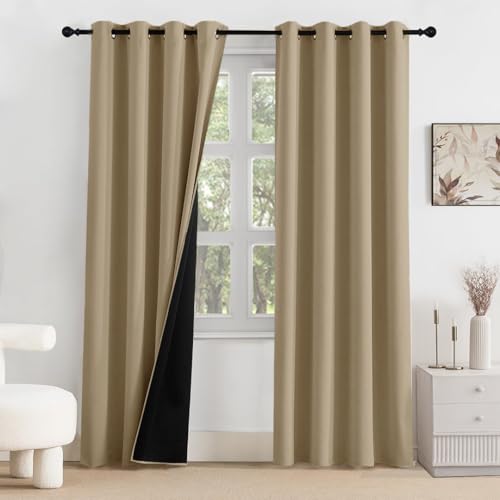 HOMEMONDE 100% Complete Blackout Curtains 8 Feet Long - Heavy Faux Silk Room Darkening Curtains with Black Backing, Room Privacy and Thermal Insulation Panels Pack of 6 - (96 Inch, Solid Dutch White)