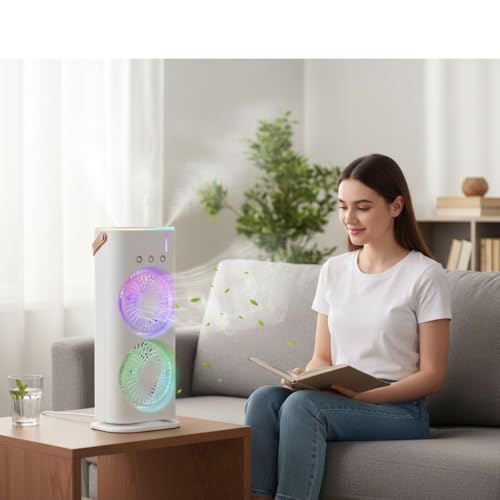 Drumstone (𝐒𝐩𝐞𝐜𝐢𝐚𝐥 𝟏𝟓 𝐘𝐞𝐚𝐫𝐬 𝐖𝐚𝐫𝐫𝐚𝐧𝐭𝐲 Double Ended USB Mist Spray Cooler Fan, Rechargeable Mini Desktop Air Cooler with Water Mist, Portable Personal Cooling Fan for