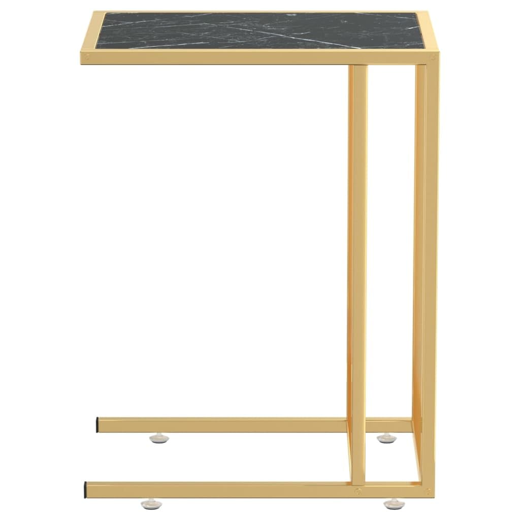 Mesa auxiliar para ordenador de mármol negro con cristal templado, 50 x 35 x 65 cm, mesa de centro estable con estante para salón, oficina, pasillo y balcón, mesa de sofá versátil con estante