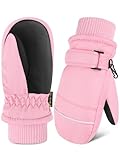 Wenouy Toddler Mittens Kids Snow Ski Mitten Baby Fleece Warm Waterproof Windproof Gloves for Boys Girls Light Pink 1-2 Years