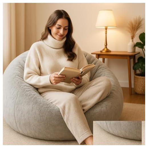Mollismoons Bean Bag Fur Bean Bag Grey Bean Bag Furry Very Attractive Bean Bag Sofa Grey Color (XXXL Bean Bag Cover Without Beans)