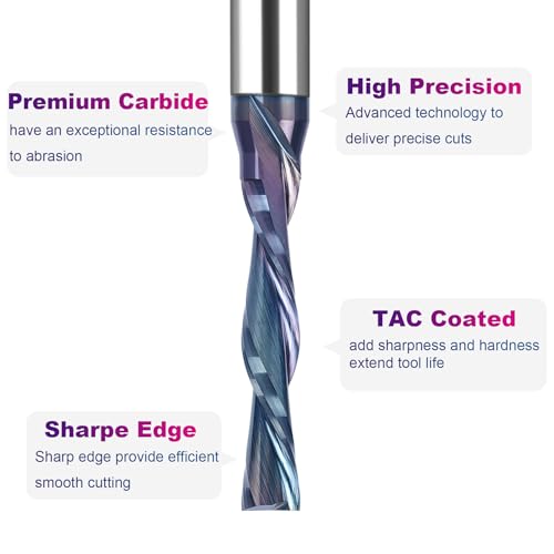 Image of SpeTool 1 /4 Inch Shank Downcut Spiral Router Bit 3 /16 Inch Cutting Diameter, TAC Coated CNC Router Bits End Mill for Wood Cutting, Slot Mortise, Engraving