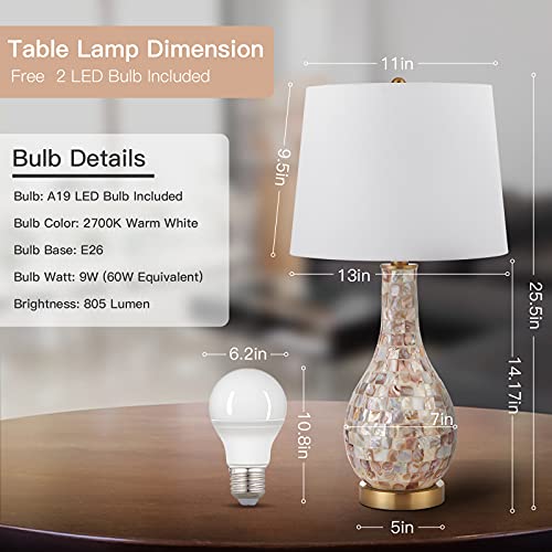 Lolikit Seashell Table Lamp Set Of 2, 25.5" Coastal Style Bedside Lamps Fabric Shade For Bedroom Living Room Nightstand Guest Room Or Office(2 Led Bulb Included)… #TOP3