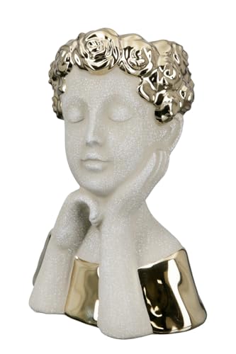 Vase en céramique tête GILDE gris mat et doré pour fleur