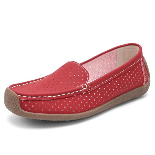 Image of Women's Comfortable & Lightweight Leather Loafers Slip-Ons Driving Walking Mocs Boat Shoes Cute Business Casual Dress Shoes Work Flats for Women