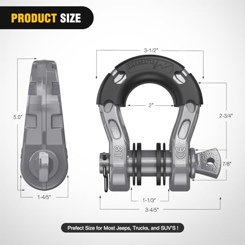 Image of Nilight Heavy Duty Mega D-Ring Shackles(2 Pack) w / 7 /8″ Screw Pin & isolators, 68,000 lb Break Strength(17,000 lb WLL), Forged Steel Off-Road Recovery Shackles for Tow Strap & Winch Gear, Silver Gray