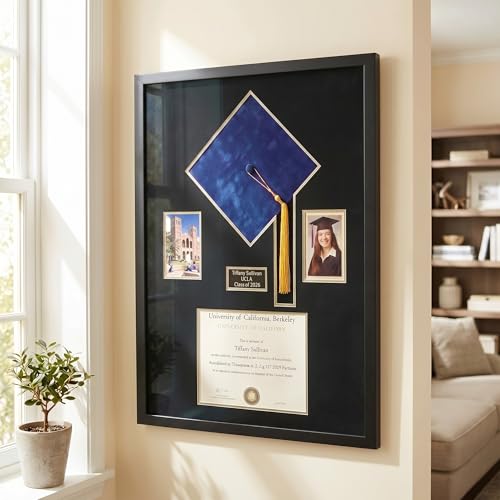 Weysat Extra Large Graduation Shadow Box 31 x 23 Inch Class of 2026 Display Case with Acrylic Window Preserve 8.5x11 Diploma Gown Cap Tassel 4x6 Photo and Medal for Graduation Keepsake