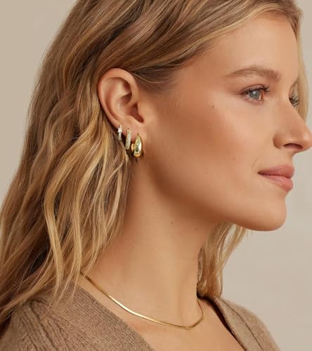 Gold Hoop Earrings Sets for Women, 14K Gold Plated Small Earring Sets for Multiple Piercing, Hypoallergenic Chunky Earrings for Women4