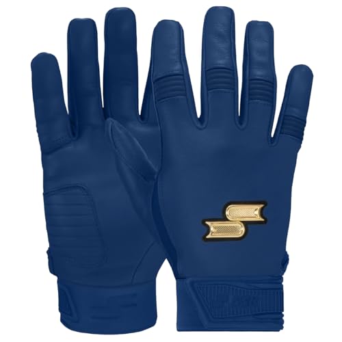 SSK Showcase Adult Baseball Batting Gloves - Durable Full Cabretta Leather Glove - 8 Colors (Navy, Medium)
