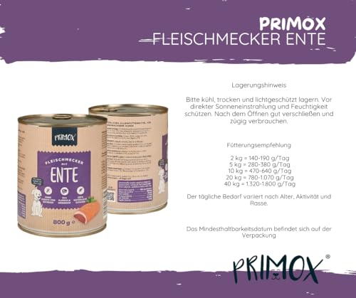 Primox | Ente 2x6x800g | Sparpaket | Hundefutter