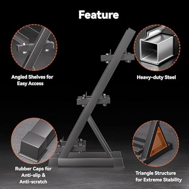 1100LB Adjustable 3-Tier Dumbbell & Kettlebell Storage Rack, Heavy Duty Weight Stand for Home Gym, Free Weight Organizer (Rack Only)