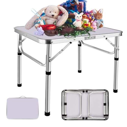 AUTOFU Portable Folding Table for Camping, Picnics, Dining - Oversized Table Top Size: 75x55cm, Foldable Picnic Table Adjustable 2 Height 33cm/70cm, Lightweight Outdoor Kitchen Tables