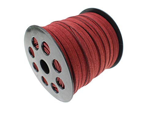 Pamir Tong Cuerda de piel sintética de ante de 5 mm para hacer joyas, bobinas de 40 yardas, hilo de encaje de cuero plano fino granate para collares, pulseras, gargantillas y proyectos de bricolaje