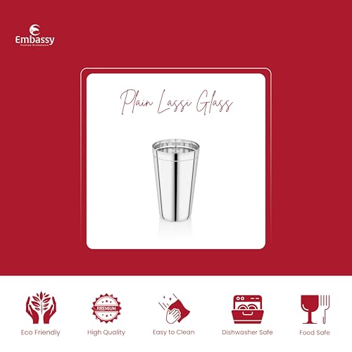 Image of EMBASSY Stainless Steel Plain Lassi Glass | Pack of 6 | 700 ml per Glass | Ideal Glass for Lassi, Smoothies, Juices, Shakes, Water, Milk and Other Beverages.
