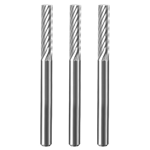 CAELUM Cylinder Tungsten Carbide Cutter, High-Performance Rotary Carving Bit, Metal Grinding Carving Tool Drill Bits, 1/8 in Shank Diameter for Die Grinder Kits, Silver, 3 Pcs