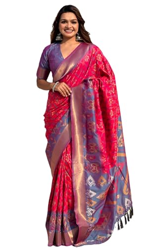 Image of SGF11 Women's Kanjivaram Patola Soft Pure Silk Sarees With Unstitched Blouse Piece