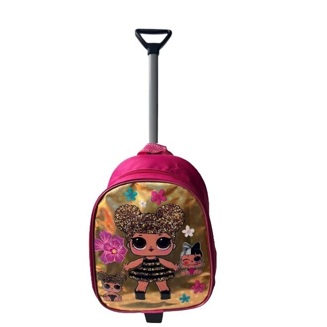 TahTicMer Anaokulu Çocuk çekçekli Valiz Sırt Çantası Çekçekli 2in1 şeker Bebek Desenli ön Yüzey 5D Boyutlu Pembe Sarı