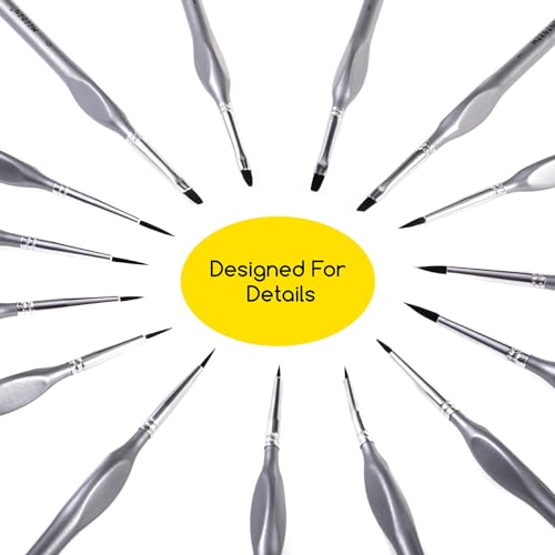 MEEDEN Miniature Paint Brush Set,15 Tiny Detail Paint Brush Set, Professional Fine Tip Paint Brush, Micro Detailing Paint Brushes for Acrylic Watercolor Oil Painting- Model Face Nail Craf