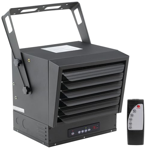 Comfort Zone 10,000W Hard-Wired Garage Heater – Industrial & Commercial Ceiling Mount, 240V Fan-Forced Heater with Remote, Digital Thermostat, Timer, 2 Heat Settings, Overheat Protection, Black