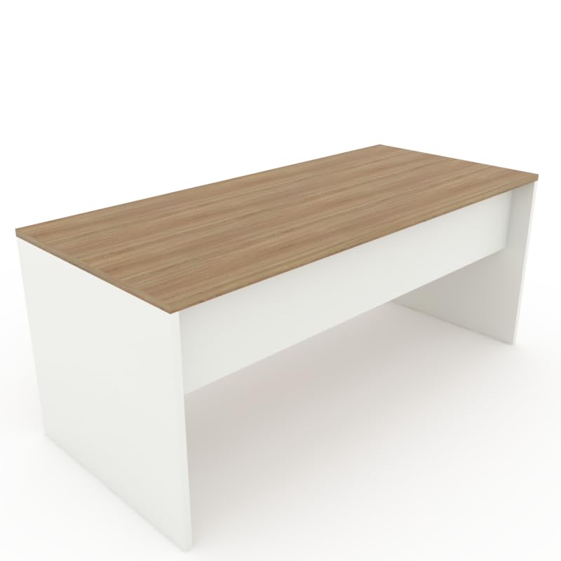OFICIT Escritorio Mesa de Oficina en Color Blanco con Tablero Olmo, 180x80cm. FABRICACIÓN Nacional.