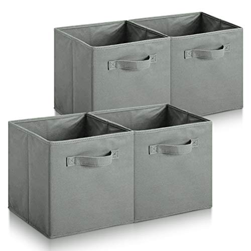 Hibtn Set of 4 Foldable Storage Box Fabric with Handles Storage Cubes And Cloth Storage Organizer Drawer For Closet And Toys Storage 27 x 27 x 27 cm Gray