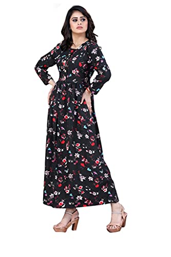 Image of H.E HAMZA ENTERPRISER Printed Crepe Material Brown Western Dress For Women