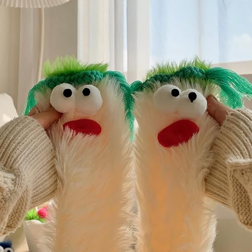 Image of Coral Velvet Cartoon Monster Funny Socks: 3D Novelty Warm & Cozy Fluffy Silly Socks for Women