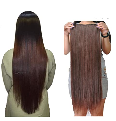 Image of Artifice 5 Clips 26 Inches Long Straight Hair Extension Synthetic Fiber 150 gm Maroon with Brown For Party Girls Women