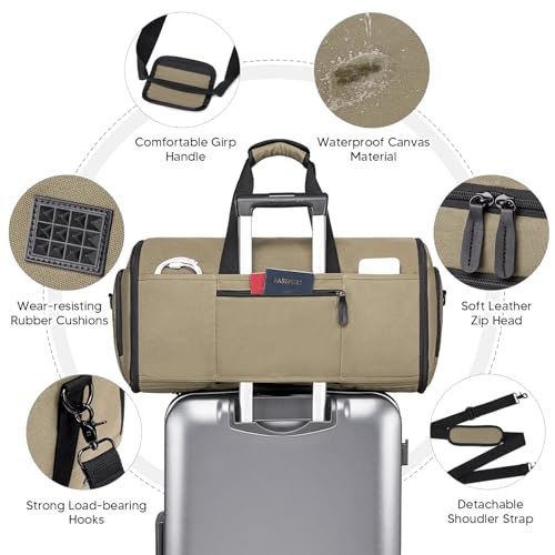Convertible Garment Bag for Travel, Carry on Garment Duffle Bags for Travel, Canvas Garment Duffle Bag for Men Women with Shoe Compartment - 2 in 1 Hanging Suitcase Suit Travel Bags-Army Green3