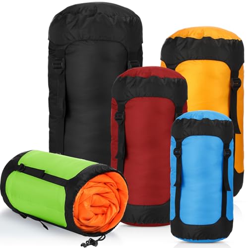 5 Pcs Compression Sacks for Backpacking 5L/10L/15L/20L/35L Camping Sleeping Bag Stuff Sack Water Resistant Sleeping Bag Storage Sack for Space Saving Hiking Gear