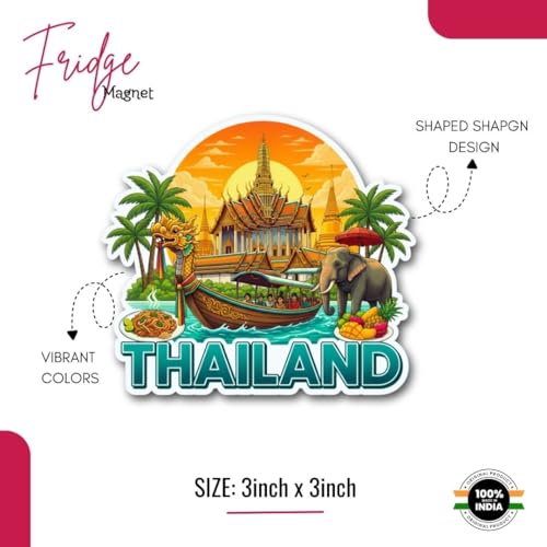 Image of Thailand Theme Souvenir Wooden Fridge Magnet for Refrigerator - Printed Fridge Magnet for Kitchen & Fridge Decor Perfect Souvenir Gift Fridge Decoration Size 3x3 Inches
