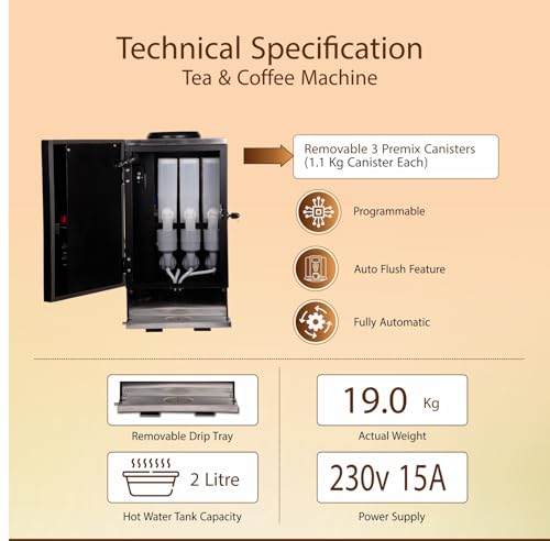 Image of Coffee Machine | Fully Automatic Tea & Coffee 3 Lane Vending Machine | 3 Litre Tank | Drink 3 Hot Beverages Tea, Coffee and Soup Premix at Smart Homes,Offices