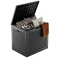 GGYI 31 Gallon Waterproof Outdoor Resin Deck Box with Lockable Lid, Stylish Wicker Pattern, Easy Assembly Features and Convenient Handles For Patio Cushion, and other Patio Furniture (Black)