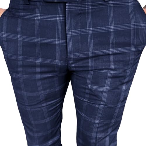 Men Checked Printed Pants Plaid Casual Slim Fit Stretch Pants Plaid Men's Classic Fit Flat Front Dress Pants4