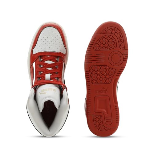 PUMA PUMA Women's Rebound Layup Mid Shoes, White-Candy Apple- Gold SS26, 7.5 Puma Rebound Layup Nu Romantic WNS