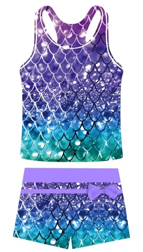 Image of Belovecol Girls Swimsuits Two Piece Tankini Bathing Suits Boyshort Summer Beach Swimwear 4-16Y Removable Bra Pads Above 12Y