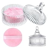 Large Body Powder Puff and Container, 3.54 Inch Women Powder Puff with Crystal Case for Dusting Powder, Pink