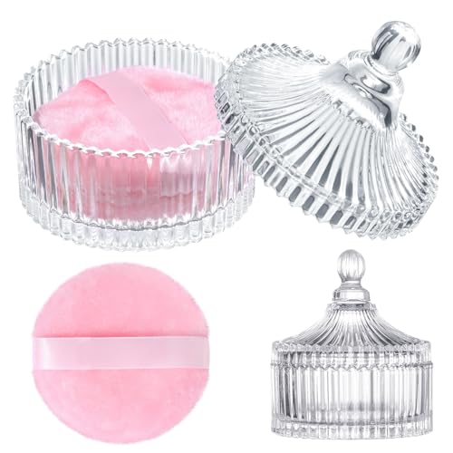 Large Body Powder Puff and Container, 3.54 Inch Women Powder Puff with Crystal Case for Dusting Powder, Pink