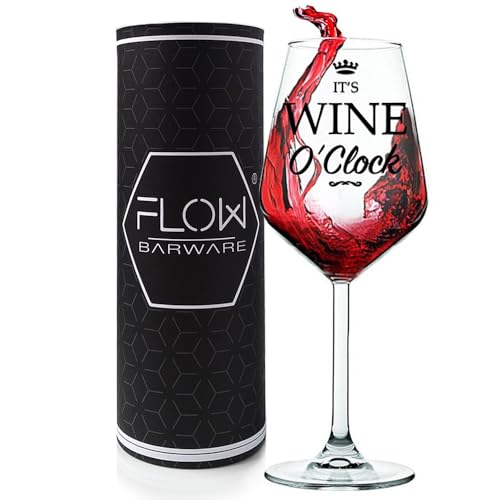 Flow Barware Wine Gifts for Women, Funny Wine Glass Set | Novelty Drinking Glass Gift Set with Cool O'Clock Design | Fun Present for Women, Mum, or Teacher Gift