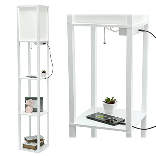 Simple Designs LF1037-WHT Floor Lamp Etagere Organizer Storage Shelf with 2 USB Charging Ports...