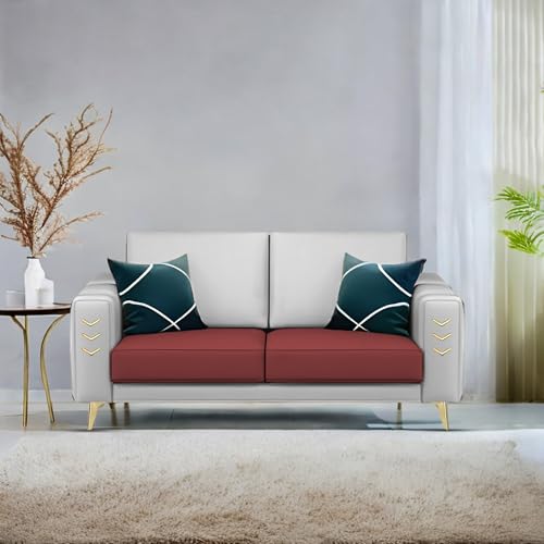Image of Casaliving Falco 2 Seater Sofa Set for Living Room (Maroon Grey Fabric) Premium Fabric Sofa