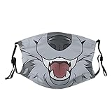 LALLRI Wolf Face Mask Wolf Teeth Masks Adjustable Reusable Breathable Mouth Masks With Filter For Men Women-M
