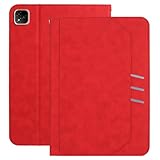 XFDSFDL® Schutzhülle für Infinix Xpad X1101 (11 Zoll) PU Leder Hülle Tragbarkeit Schlüsselband Brieftasche mit Ständer Taschen Kartenfächern Ledertasche Rot