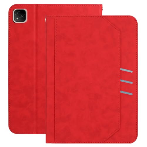 XFDSFDL® Schutzhülle für Infinix Xpad X1101 (11 Zoll) PU Leder Hülle Tragbarkeit Schlüsselband Brieftasche mit Ständer Taschen Kartenfächern Ledertasche Rot