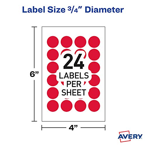 Avery Round Color Coding Labels, Removable Adhesive, Red, 0.75", 3 Pack, 3,024 Labels Total (32136) #TOP6