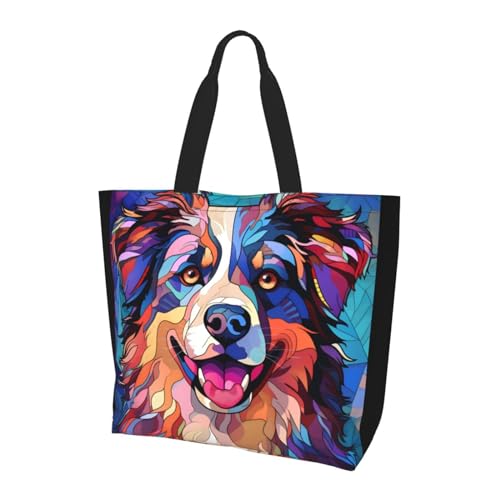 Novgift Australian Shepherd Dog Glass Art Tote Bag