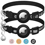 2 Pack Airtag Cat Collar Breakaway with Bell,Reflective Kitten Collar with Apple Airtag Cat Collar Holder,Adjustable 7-12In,Safety Buckle for Girl Boy Cats,Pet Supplies,Accessories,Gifts (Black)